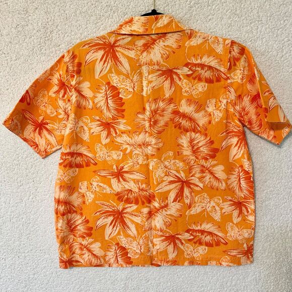 Oleg Cassini Hawaiian Shirt Womens S Orange Floral Linen Blend Statement Buttons - Picture 9 of 9